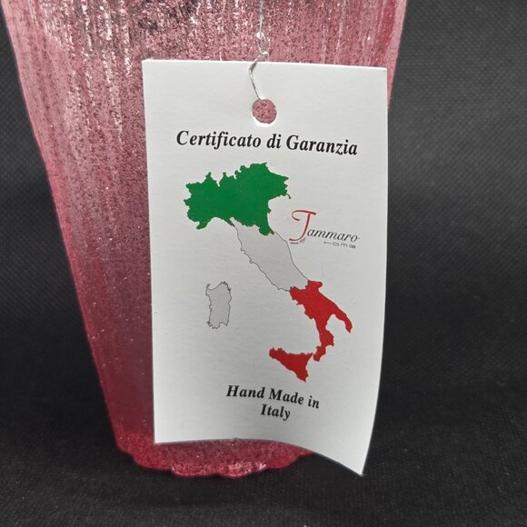 Murano Glass Hand Made in Italy Asymmetrical Vase - Pink Glitter - Picture 4 of 7